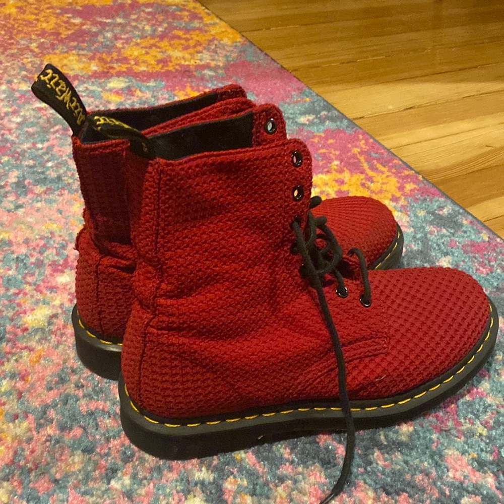 Dr. Martens red canvas boots
